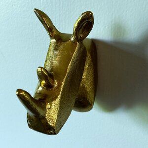 Rhino Wall hanging, Small Stylized Brass Colored Metal Rhinoceros Relief
